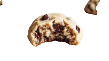 Deliciously Irresistible Single Chocolate Chip Cookie with a Perfect Bite Taken Out for Mouthwatering Dessert Ideas. png