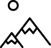 A black and white mountain icon with a sun vector