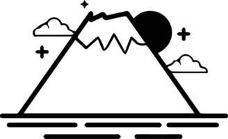 A mountain with clouds and a sun in the sky vector