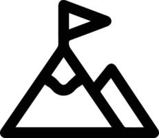 A black and white mountain icon with a flag vector