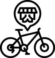 A black and white icon of a bicycle with a sign on it vector