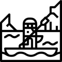 A black and white line drawing of a kayak vector