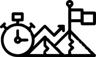 A black and white drawing of a clock and a mountain vector