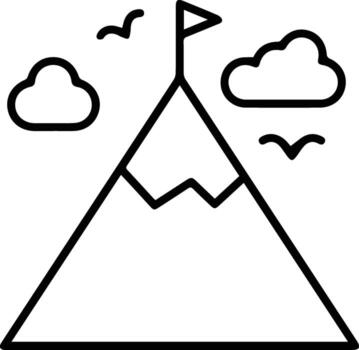 A mountain with a flag on top and clouds in the sky vector