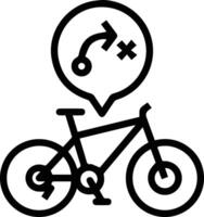 A black and white icon of a bicycle with a map vector