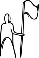 A black and white drawing of a man holding a flag vector