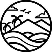A black and white image of a wave and mountains vector