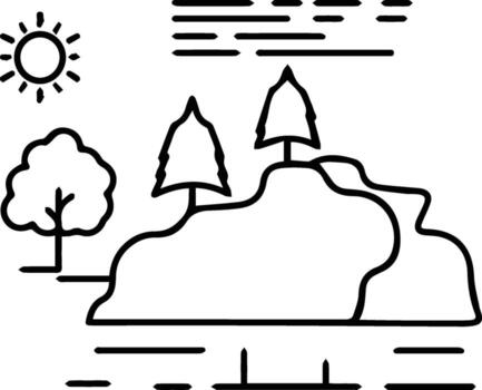 A line drawing of a mountain with trees and a lake vector