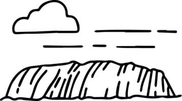 A drawing of a rock with clouds above it vector