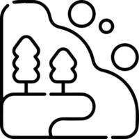 A black and white line drawing of a mountain with trees vector