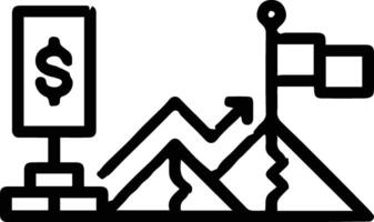 A black and white illustration of a mountain with a sign and a dollar sign vector