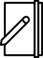 A black and white image of a notebook and pen vector