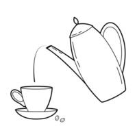 Coffee pot and cup. Breakfast. Simple outline illustration, isolated on white background vector