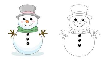 A set of snowmen in a scarf and hat.Contour coloring. The symbol of winter, Christmas, New Year vector