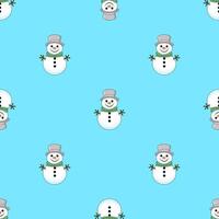 Seamless Christmas pattern with snowmen. Winter pattern for the new year on a blue background vector