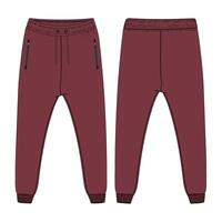 The maroon sweatpants are shown in a side view vector