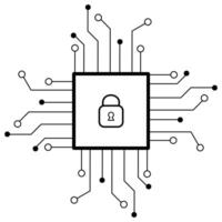 network secure data icon design on white background. printed circuit board or motherboard. lines and dots connect. high-tech technology data. Electrical board, digital tech, cpu, cybersecurity vector