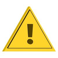 3d yellow exclamation mark for danger warning, or risk. it represents a message alert, problem sign, or attention caution icon with a triangular shape vector