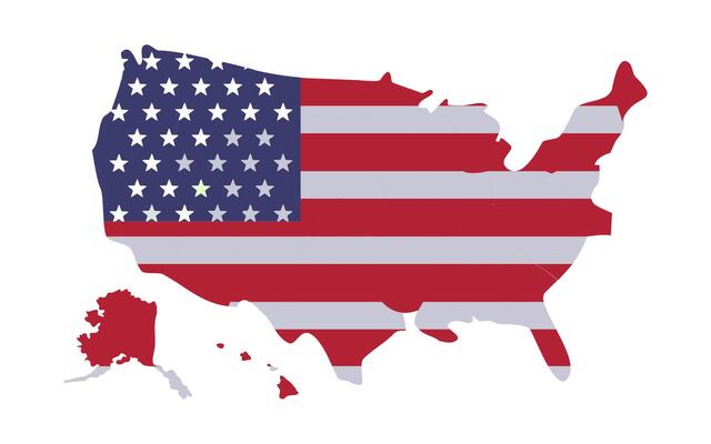 united states of America flag. USA map isolated on a white background.
