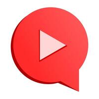 red message bubble with play media button 3d icon. chat icon on white background vector