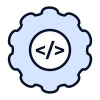 single gear icon featuring coding symbols on white background vector