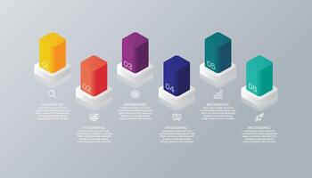6 Steps Bar Chart Infographic Template with Icons vector