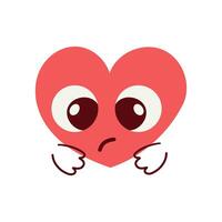Sad icon of red happy heart character different emoji on white background. Romantic flat style Valentine's Day illustrations to express feelings of love . vector