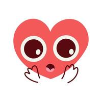 Icon of red happy heart character different emoji on white background. Romantic flat style Valentine's Day illustrations to express feelings of love . vector