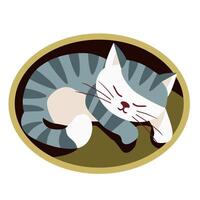 Sleeping Gray Tabby Cat in Basket vector
