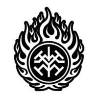 The logo for the band is a black and white image of a flame vector