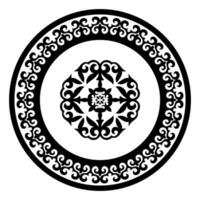 Black monochrome round with a large pattern in the center Kazakh national ornament. Ethnic pattern of the peoples of the Great Steppe, Mongols, Kyrgyz, Kalmyks, Buryats. Round frame border vector