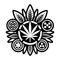 A marijuana leaf logo with leaves and flowers vector