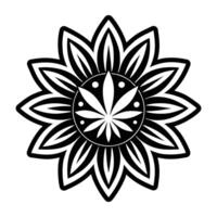 A black and white flower with a leaf in the center vector