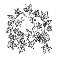 A black and white drawing of a wreath with leaves vector