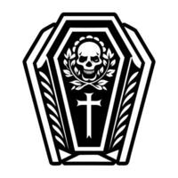 A black and white skull in a coffin with a cross vector