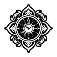 A black and white clock with ornate design vector