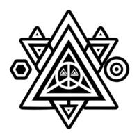 A black and white drawing of a triangle with a symbol inside vector