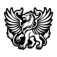 A black and white lion with wings on a white background vector