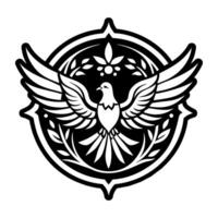 A black and white logo of a dove with wings vector