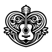 Guitar in heart shape with floral pattern illustration vector
