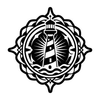 A lighthouse in a circular design with a star in the middle vector