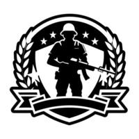 A soldier with a rifle in the middle of a laurel wreath vector