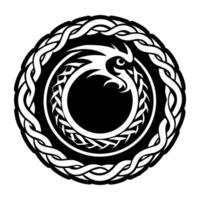 A celtic dragon in a circle with a black and white design vector