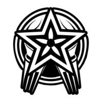 A black and white logo of a star with two hands vector