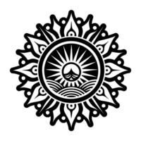 A black and white sun and waves design vector