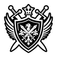 The emblem of a shield and two swords vector