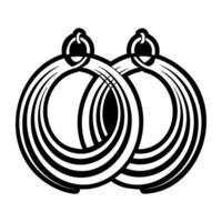 Two black and white earrings with a loop on each side vector