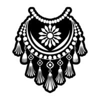 A black and white design of a necklace with tassels vector