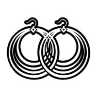Two black and white earrings with a loop on each side vector