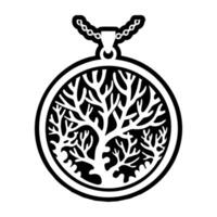 A black and white tree in a circle with a chain vector